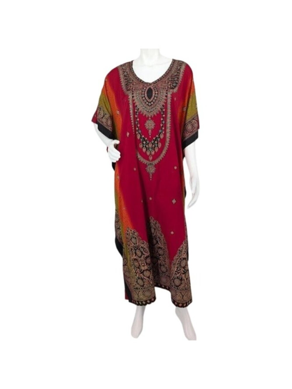 Vintage Kaftan Maxi Dress Ombre Paisley Festival Resort Flowy Statement One Size